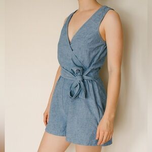 100% Cotton LOFT Denim Blue Romper Shorts